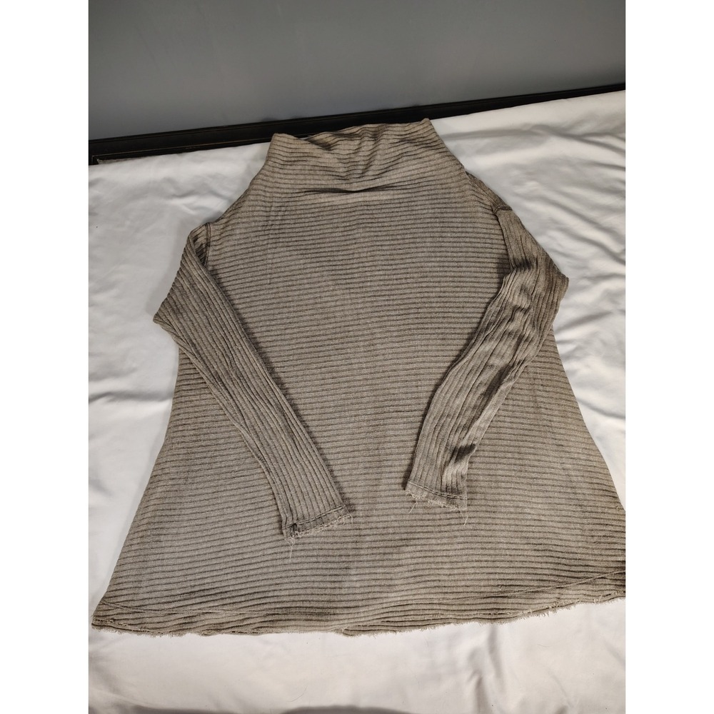 We The Free People Womens Ribbed Mock Neck Keyhole‎ Back Tunic Top Taupe Brown S